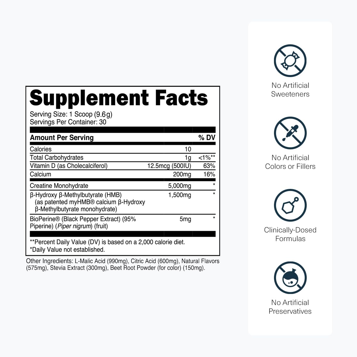 Transparent Labs Creatine HMB - Creatine Monohydrate Powder with HMB for Muscle Growth, Increased Strength, Enhanced Energy Output, and Improved Athletic Performance - 30 Servings, Unflavored