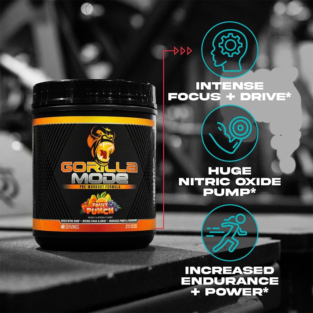 Gorilla Mode Pre Workout & Gorilla Mode Nitric Upgraded Stimulant - Best Tasting & Most Effective Stimulant Free Pre-Workout | Massive Pump | Laser Focus Energy Power (Orange Rush)