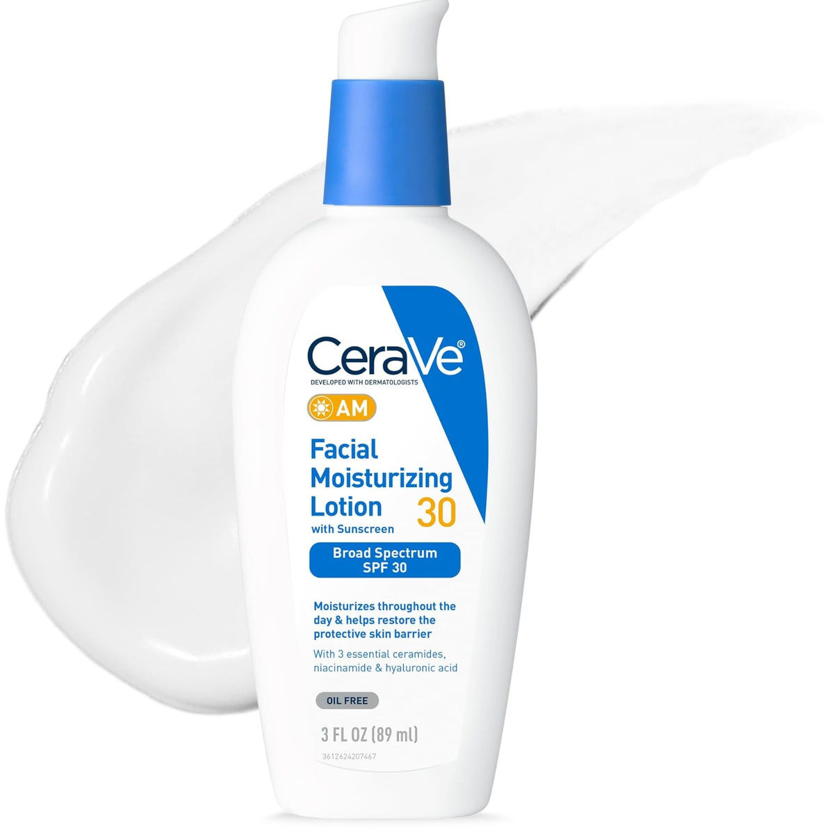 CeraVe AM Oil Face Moisturizer Lotion, Sunscreen for Face, SPF 30, 3oz CeraVe
