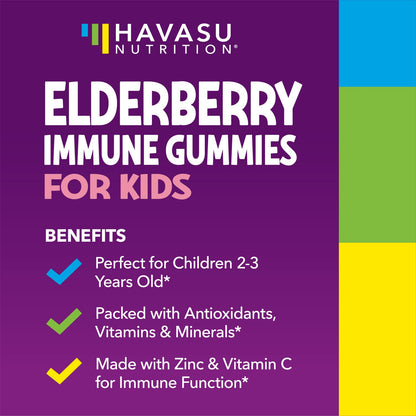 Elderberry Gummies for Kids with Vitamin C & Zinc, Berry, 30 Servings | Vegan, Non-GMO, Gluten Free Immune Support for Children, Daily Defense with Antioxidants & Essential Nutrients, 60 Count Gsupps Australia