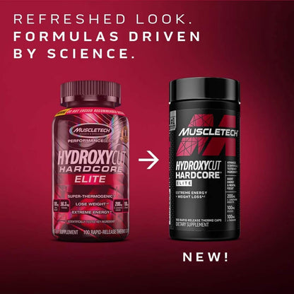 Hydroxycut Hardcore Elite - 100 Rapid-Release Thermo Caps - Energy & Focus - for Men & Women - 50 Servings (Pack of 2) Hydroxycut