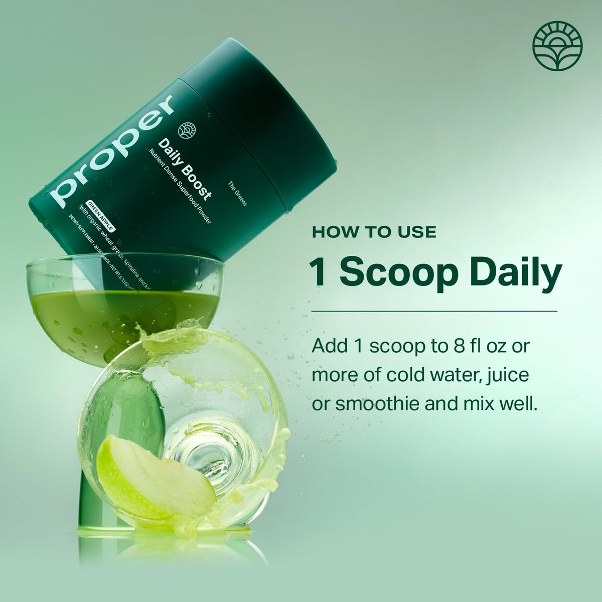Proper, The Greens Daily Boost Organic Greens Powder. Whole Food, Apple Flavour Veggie Powder Superfood with Wheatgrass, Spirulina, Chlorella, Probiotics. Proper