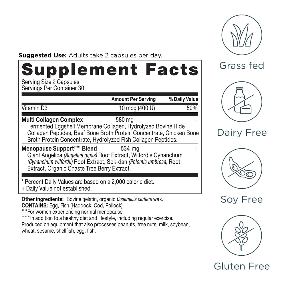Ancient Nutrition Menopause Support + Collagen Supplement, Hydrolyzed Collagen Peptides, Key Clinically Validated Superfoods, Significant Improvement in Hot Flashes and Sleep Quality, 60 Capsules Ancient Nutrition buy australia supplements