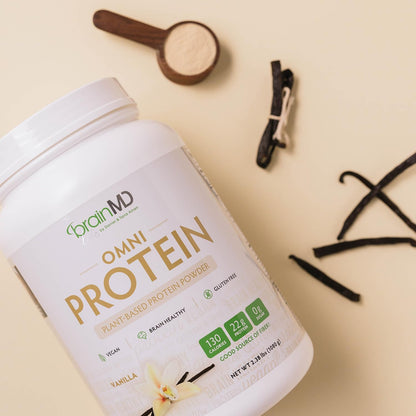 BRAINMD Dr Amen OMNI Protein Vanilla - 2.38 lbs - Plant-Based Protein Powder - Promotes Energy & Exercise Recovery - Vegan, Vegetarian, Sugar Free, Gluten Free - 30 Servings