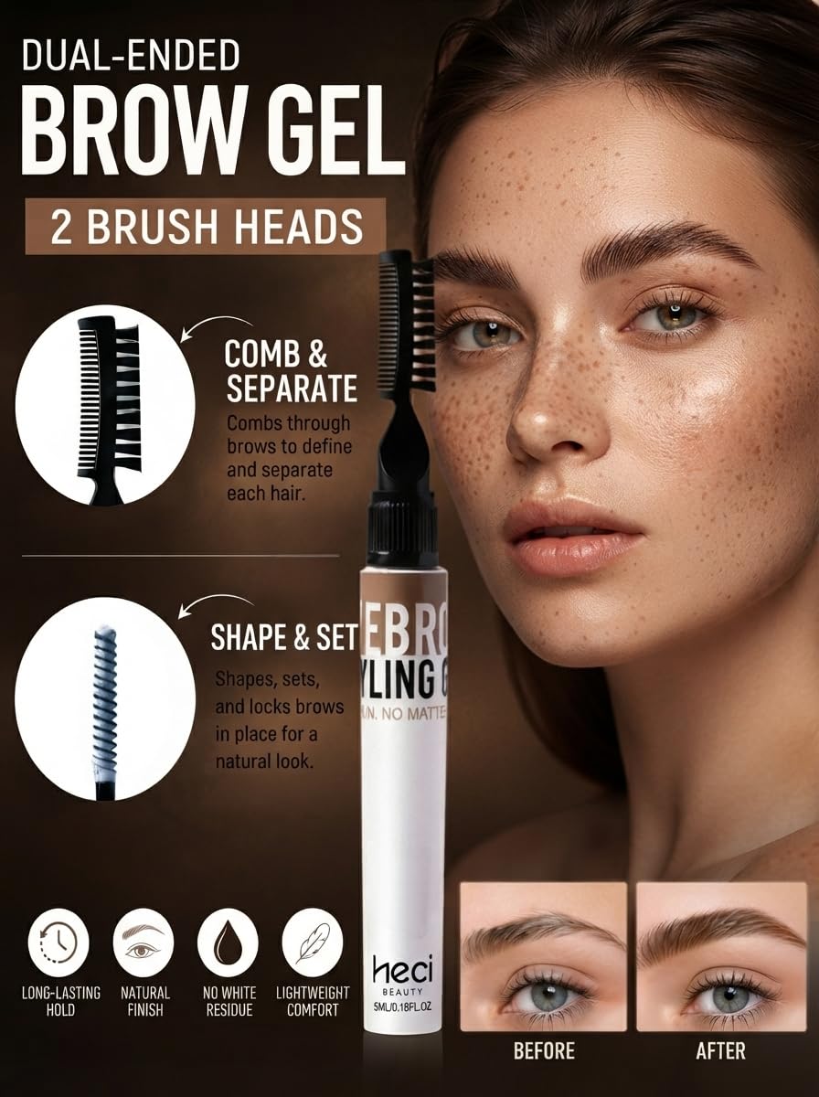 HECI BEAUTY Clear eyebrow Gel,Wax Hybrid brow gel with Dual Brush,8ml HECI BEAUTY