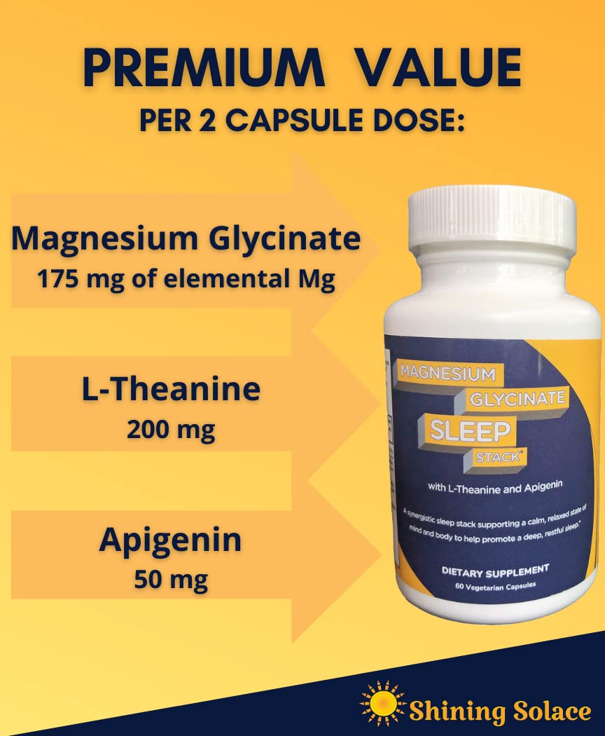 Shining Solace Magnesium Glycinate Sleep Stack with 200 mg L-Theanine, 50 mg Apigenin, 175 mg of Elemental Magnesium Glycinate | Sleep Support Magnesium Supplement | Made in USA Shining Solace buy australia supplements