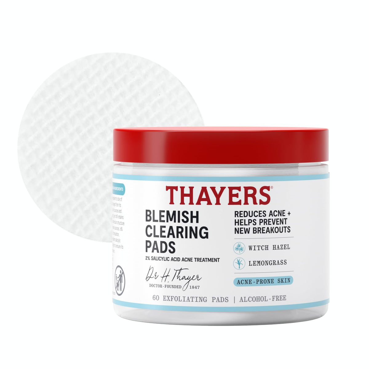 Thayers Blemish Clearing Acne Pads, Salicylic Acid Acne Treatment for Face, Pore Reducing, Exfoliating, and Soothing Skincare, Witch Hazel Toner Pads, 60 Ct THAYERS