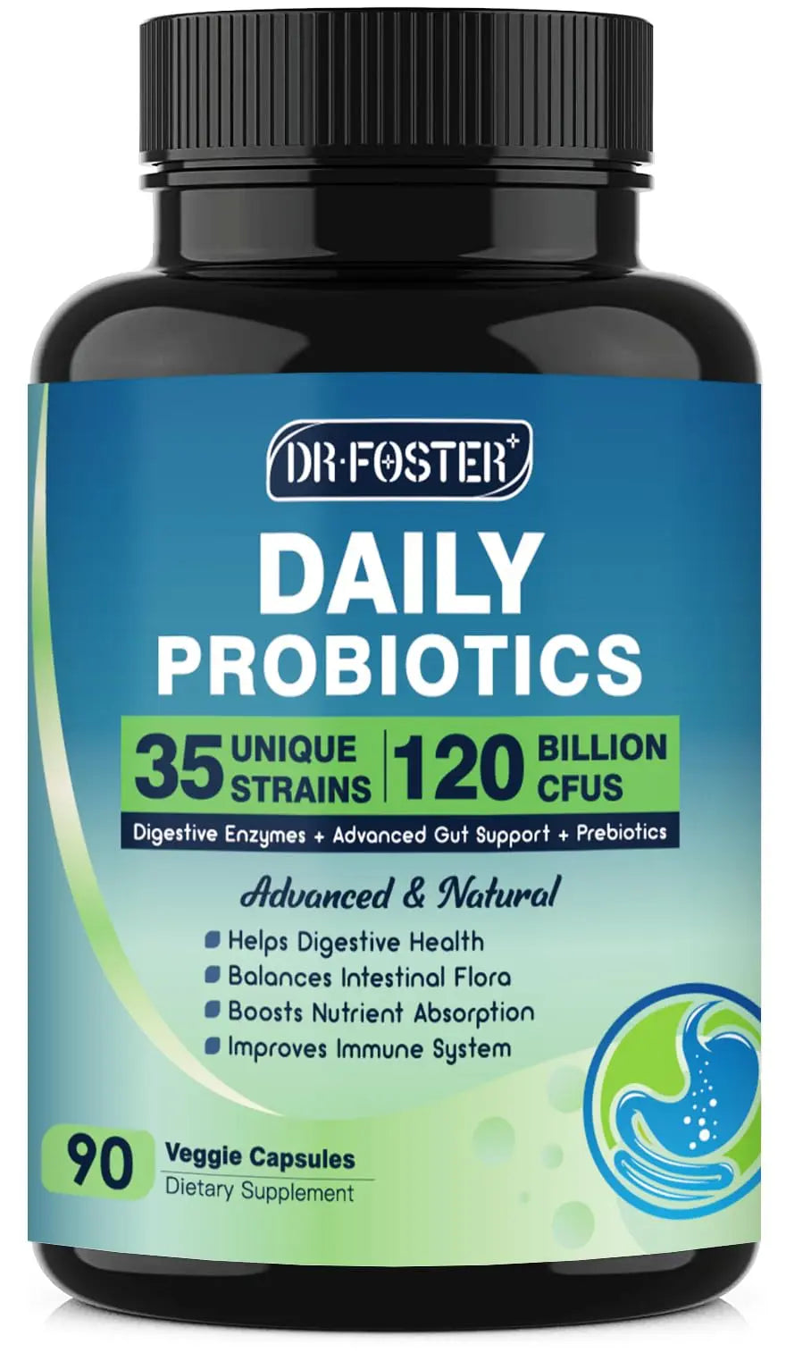 Probiotics for Women-Men Digestive Health with 120 Billion CFUs, Prebiotics and Probiotics for Women-Men, Digestive Enzymes, Nutrient Absorption, Immune Support DRFOSTER