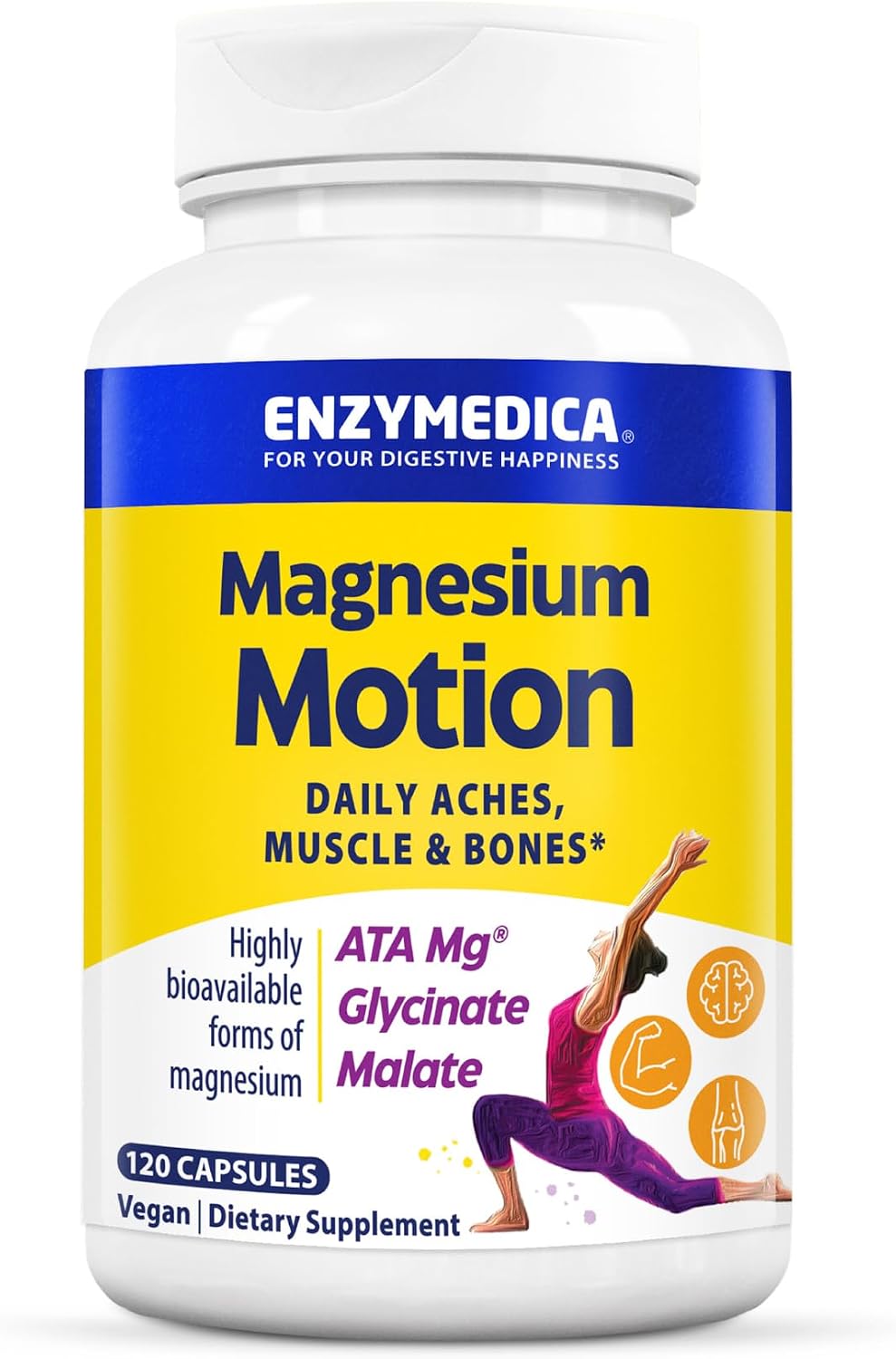 Enzymedica Magnesium Motion Supplement for Women & Men - Triple Magnesium Complex, ATA Mg, Malate & Glycinate, Muscle & Bone Health Support Capsules, High Bioavailability, Vegan, Gluten Free- 120 Caps Gsupps Australia