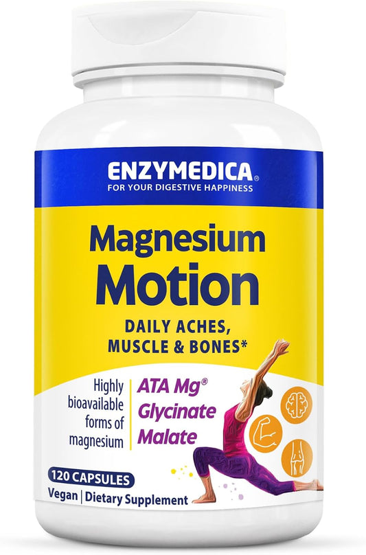 Enzymedica Magnesium Motion Supplement for Women & Men - Triple Magnesium Complex, ATA Mg, Malate & Glycinate, Muscle & Bone Health Support Capsules, High Bioavailability, Vegan, Gluten Free- 120 Caps Gsupps Australia