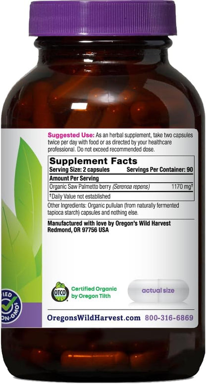 Oregon's Wild Harvest Oregon's Wild Harvest Certified Organic Saw Palmetto Herbal Capsules, 180 Count (10609) Gsupps Australia