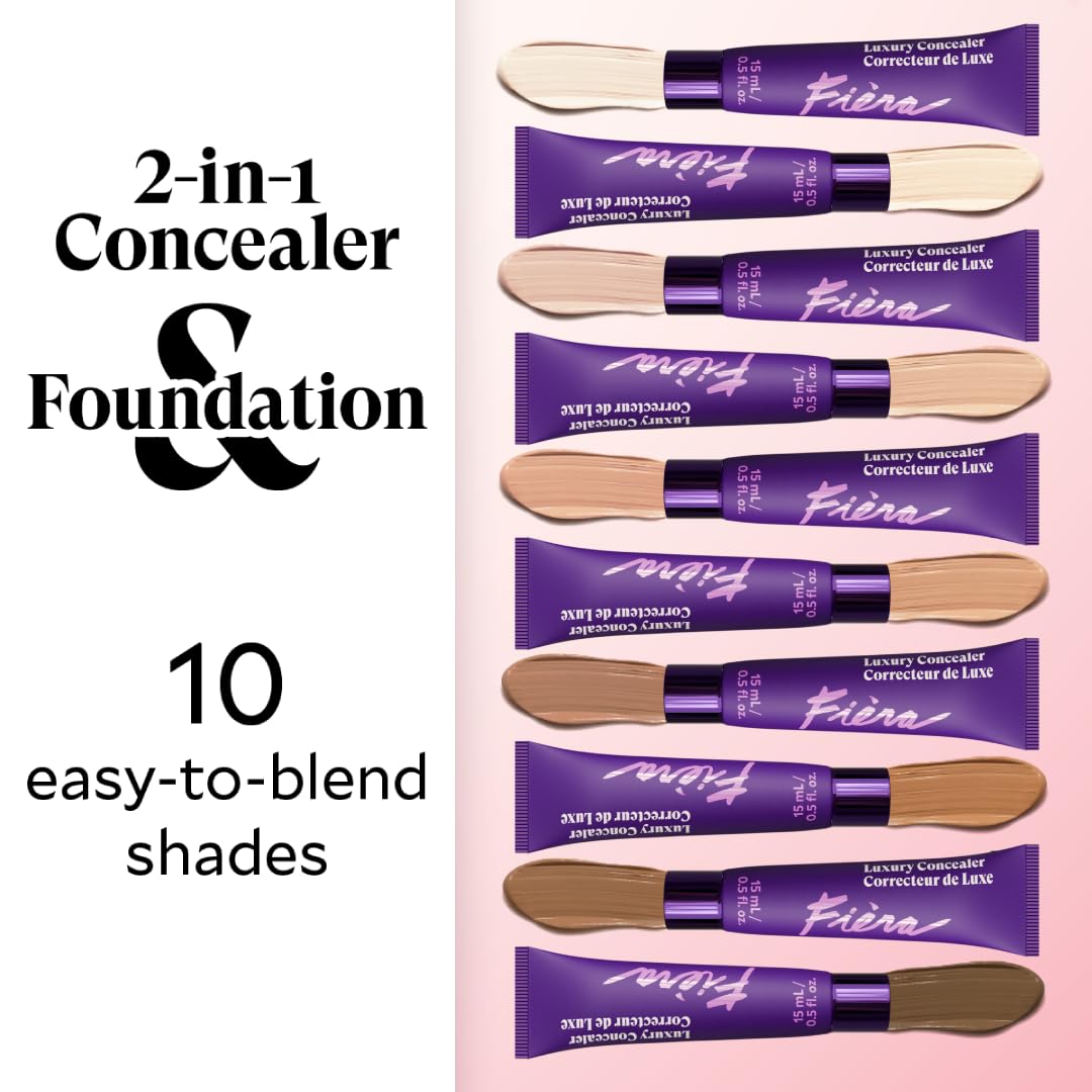 Fièra Luxury Concealer & Foundation with Anti-Aging Ingredients - Full Coverage for Dark Circles, Wrinkles, Fine Lines, and Spots, All-Day Wear For Mature Skin - Neutral Beige, 0.5 FL. OZ. / 15 ML FIÈRA