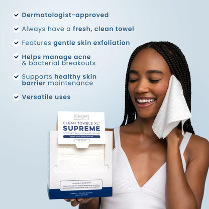 Clean Skin Club Clean Towels XL® Supreme, 100% USDA Biobased Face Towel, Disposable Face Towelette, Eczema Association Accepted, Thicker Textured Dry Wipes, Ultra Absorbent & Soft, 1 Pack, 50 Ct CLEAN SKIN CLUB