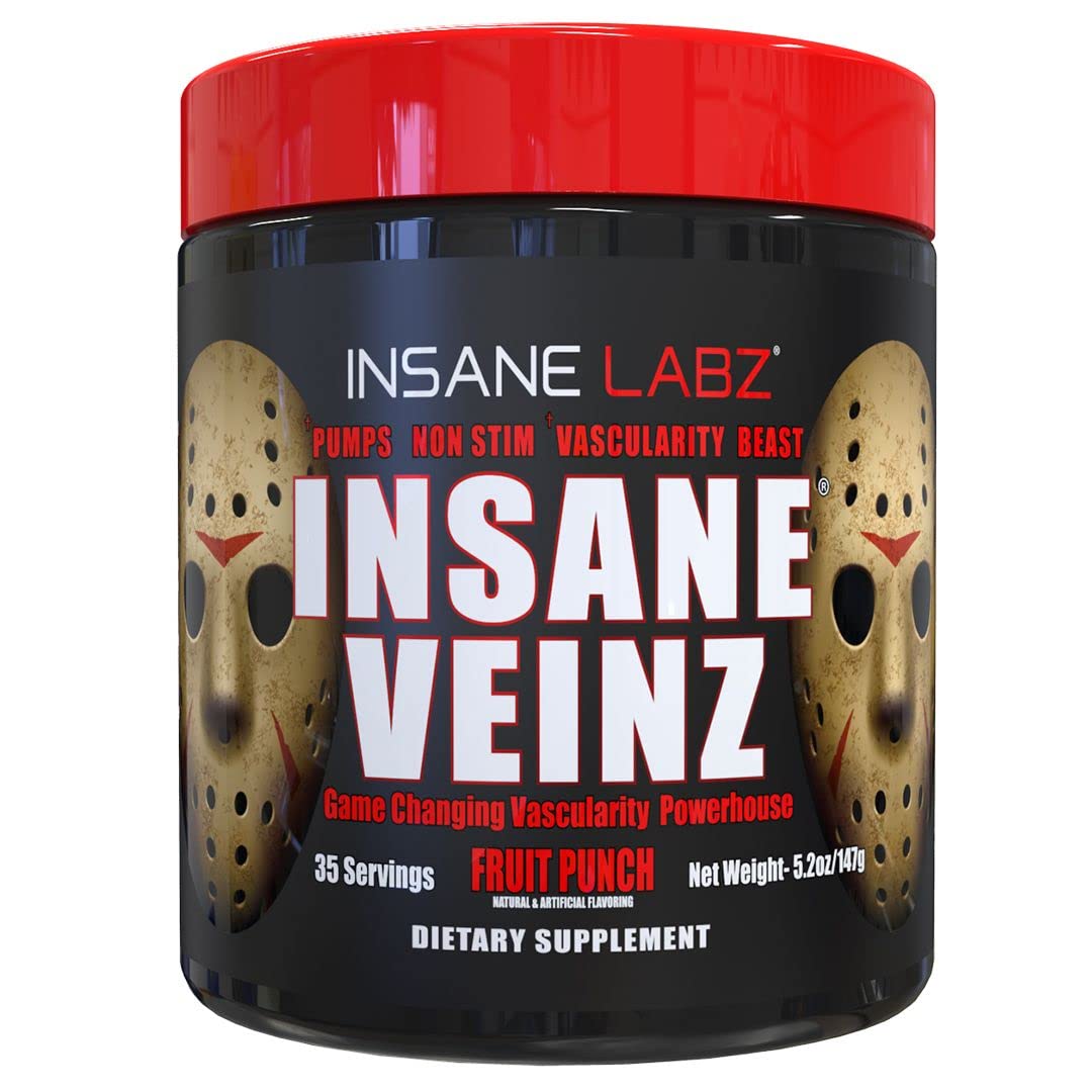 Insane Labz Psychotic and Insane Veinz Pre Workout Nitric Oxide Booster Stack, Increase Vascularity, Strength, Energy, Focus, Fruit Punch