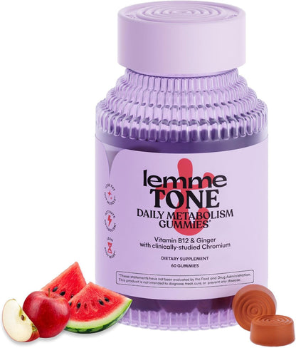 Lemme Tone Metabolism Gummies, Apple Cider Vinegar, Clinically Studied Chromium, B12, Ginger Root Extract, Promote Lean Body Mass Lemme