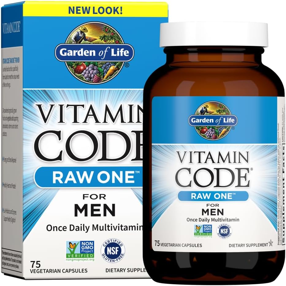 Garden of Life Vitamin Code RAW ONE for Men Once Daily Whole Food Multivitamin with Probiotics for Heart Health and Prostate Health, Non-GMO, 75 Capsules Gsupps Australia