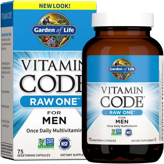 Garden of Life Vitamin Code RAW ONE for Men Once Daily Whole Food Multivitamin with Probiotics for Heart Health and Prostate Health, Non-GMO, 75 Capsules Gsupps Australia
