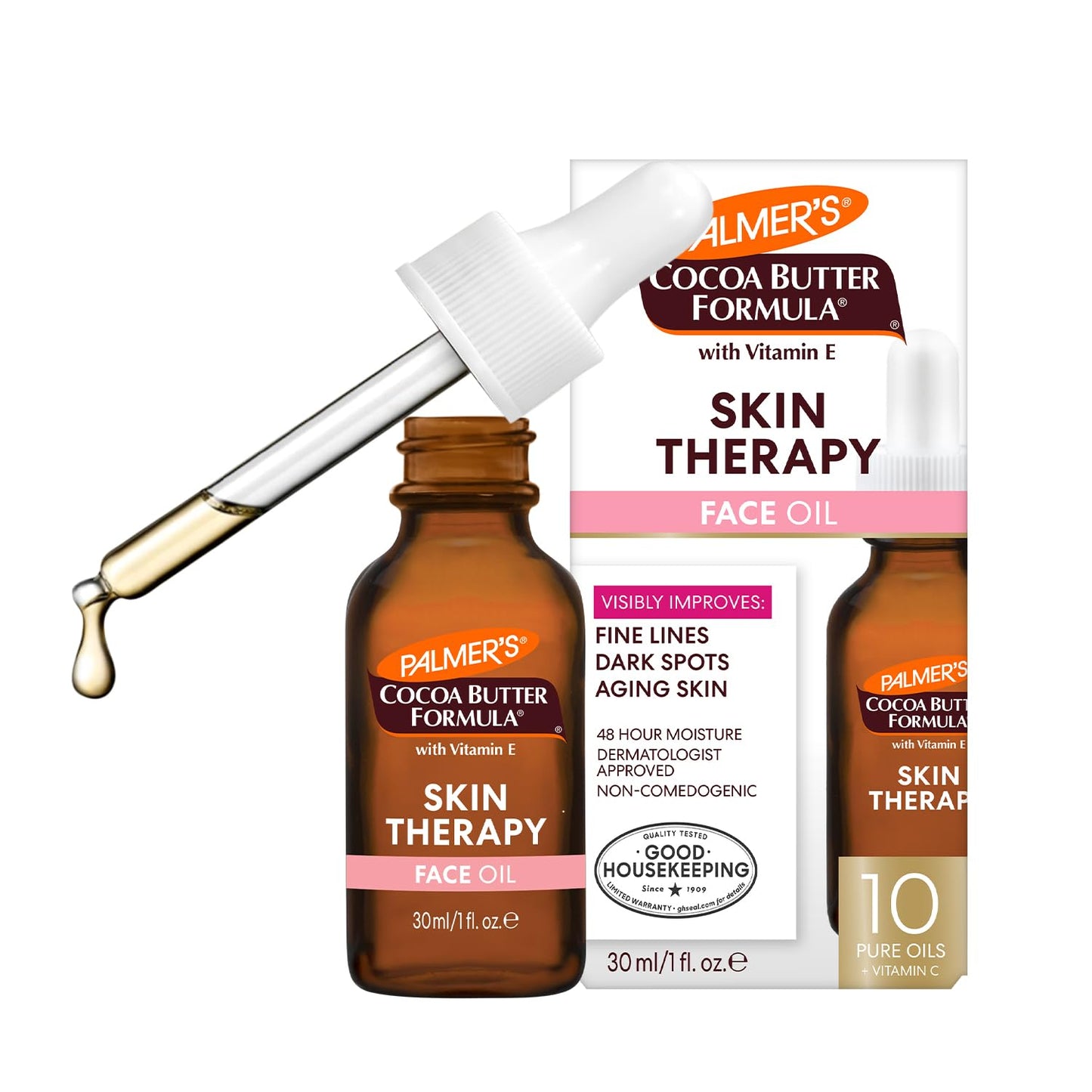 Palmer's Cocoa Butter Formula Moisturizing Skin Therapy Oil for Face with Vitamin E, C & 10 Pure Facial Oils Blend Palmer's