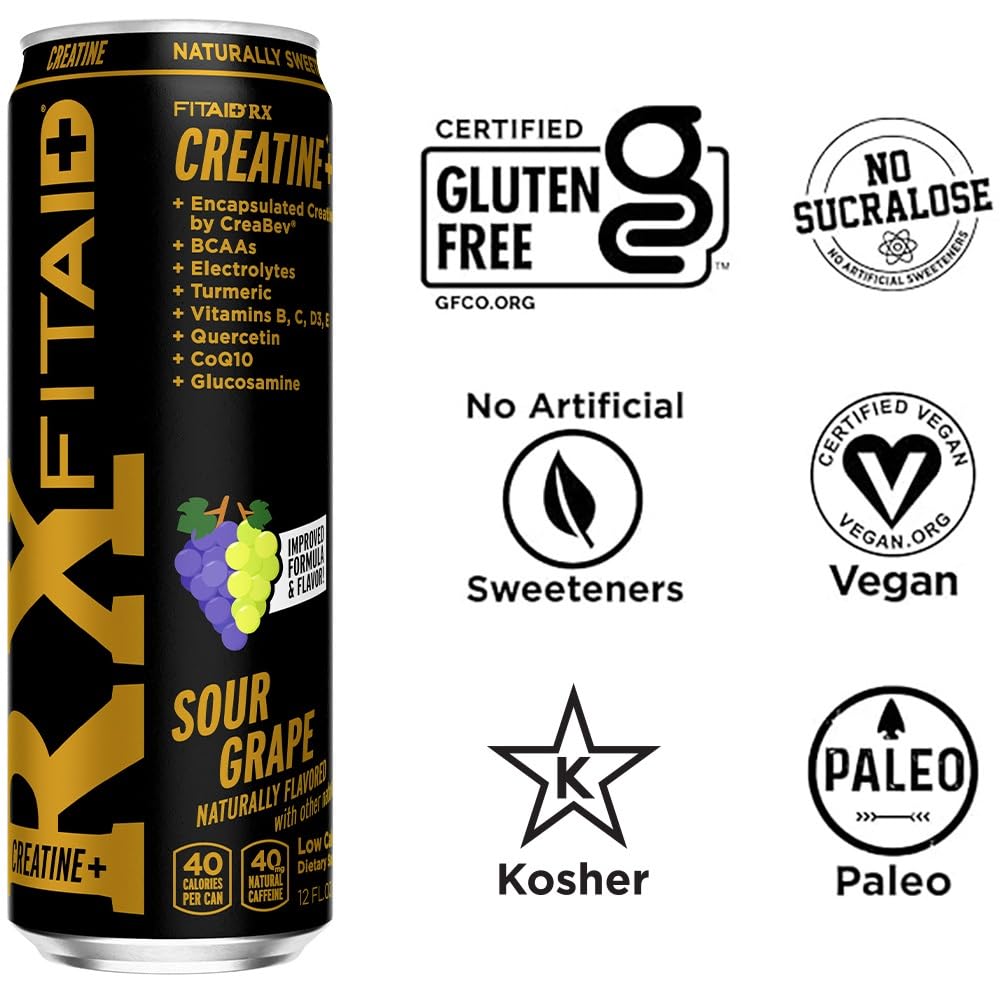 FITAID RX Recovery Blend Plus Creatine, Contains BCAAs, Glucosamine, Turmeric, B-Complex, Electrolytes, 12 Fl Oz (Pack of 12) LIFEAID buy australia supplements