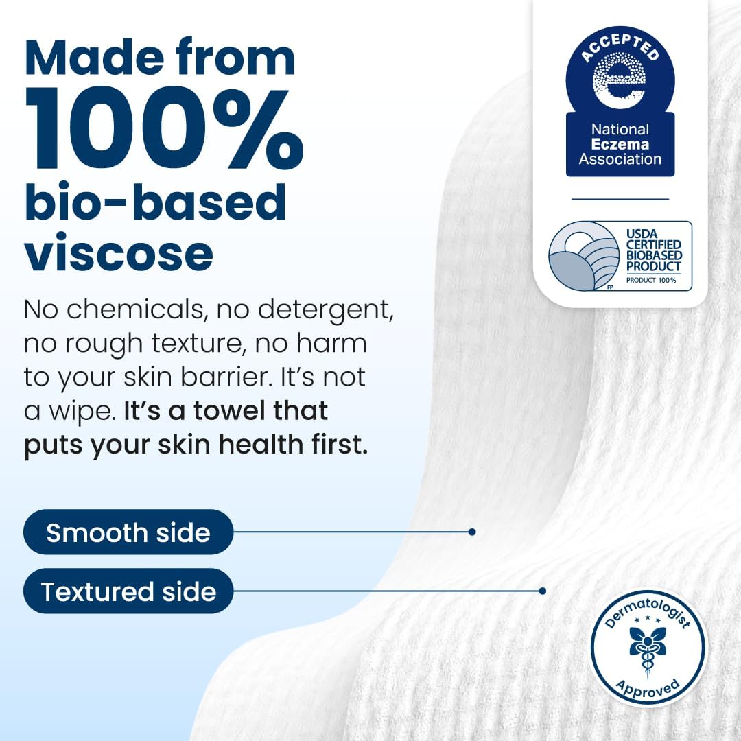 Clean Skin Club Clean Towels XL®, 100% USDA Biobased Face Towel, Disposable Face Towelette, Eczema Association Accepted, Makeup Remover Dry Wipes, Ultra Soft, 1 Pack, 50 Ct CLEAN SKIN CLUB