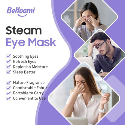 BeHoomi Steam Eye Mask, 10 Packs Heated Eye Mask, Self Heating Disposable SPA Warm Compress for Eyes Sleep Mask, Travel Essentials BeHoomi