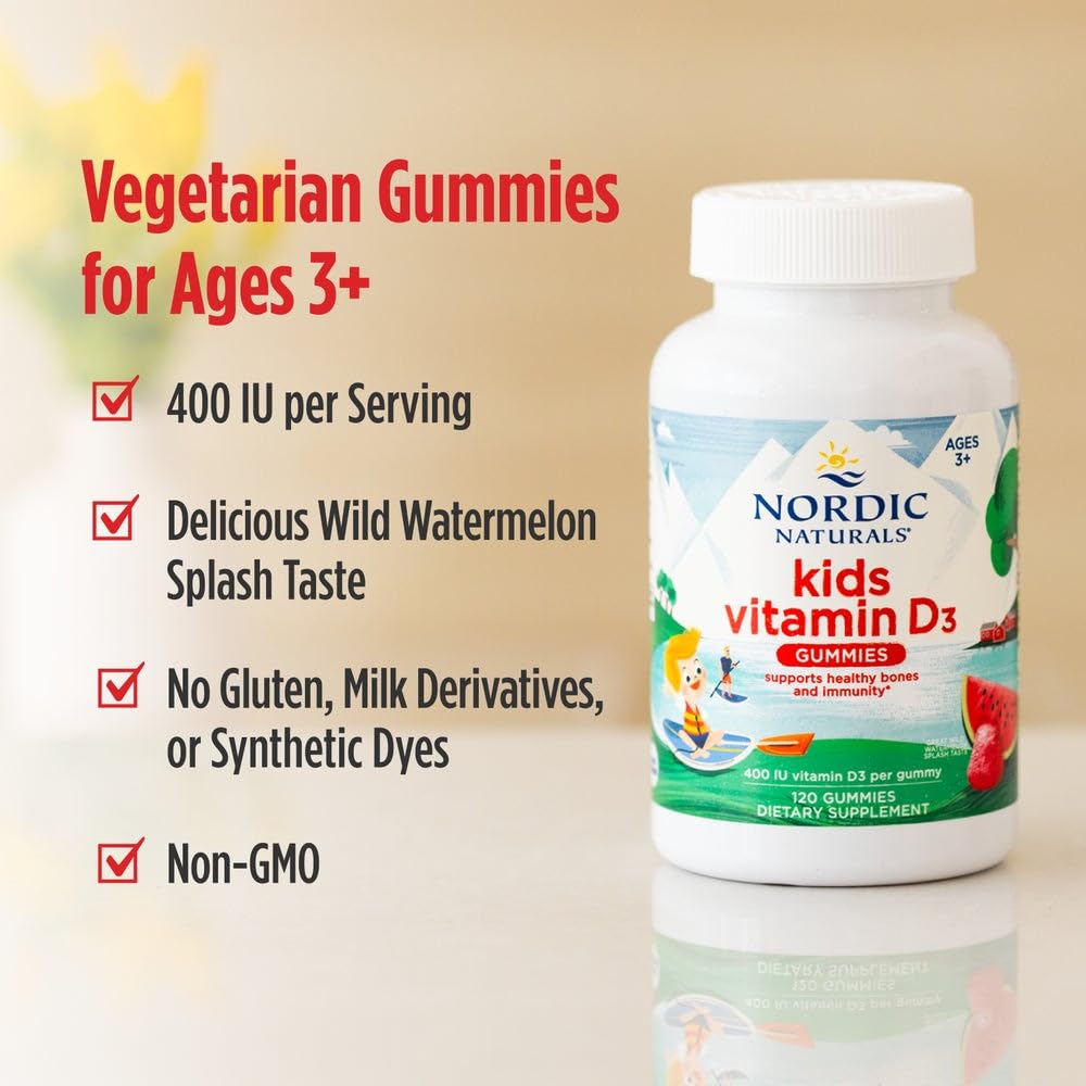 Nordic Naturals Vitamin D3 Gummies Kids, Wild Watermelon Splash - 120 Gummies - 400 IU Vitamin D3 - Bone Health, Healthy Immunity - Non-GMO, Vegetarian - 120 Servings Nordic Naturals buy australia supplements
