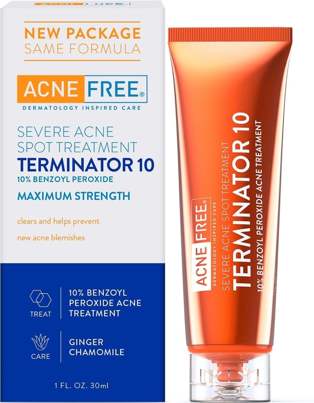 AcneFree Terminator 10 Acne Spot Treatment with Benzoyl Peroxide 10% Maximum Strength Acne Cream Treatment, 1 Ounce - Pack Of 1 AcneFree