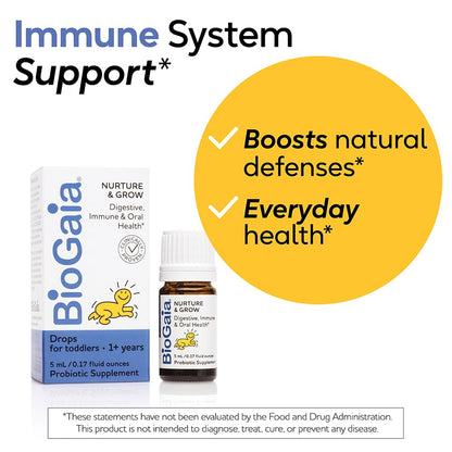 BioGaia Nurture & Grow for Toddlers | Ages 1+ | Liquid Probiotic | Allergen-Free | Triple-Benefit Probiotic for Kids | Digestive Health BioGaia