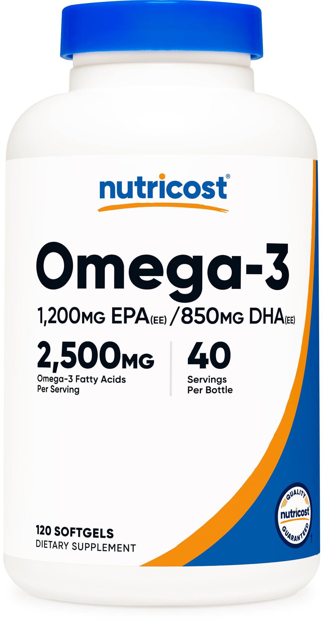 Nutricost Omega 3 Fish Oil - 2500MG, 120 Softgels (40 Serv) - Fish Oil, Wild Caught! 1200mg EPA 850mg DHA Nutricost