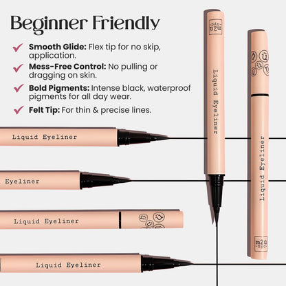 Waterproof Liquid Eyeliner Pen (Black) – No Smudge, Up to 24 Hour Wear M2U NYC