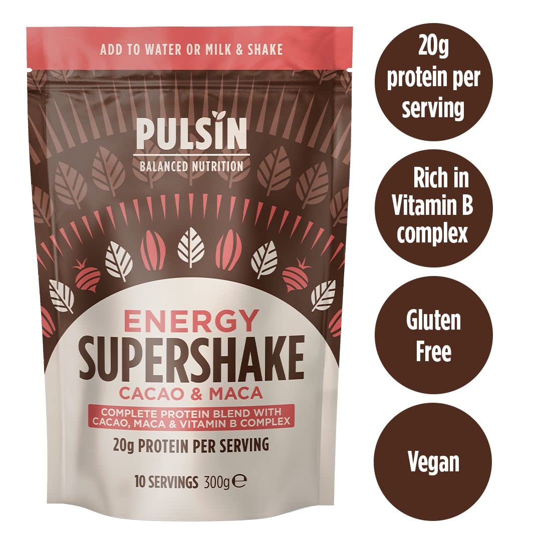 Pulsin - Cacao & Maca Vegan Supershake - 300g - Plant Based Vegan Energy Support Protein Powder Pulsin buy australia supplements