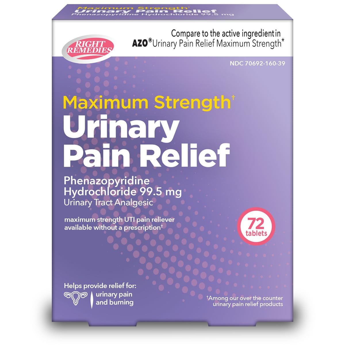 RIGHT REMEDIES Urinary Pain Relief Phenazopyridine HCl 99.5mg Tablets | Maximum Strength OTC for Fast Relief of UTI Pain, Burning and Bladder discomfort | Generic AZO Maximum Strength (72 Count) RIGHT REMEDIES buy australia supplements