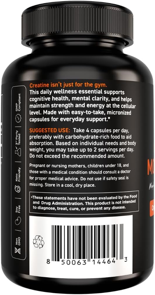 Vital Vitamins Creatine Monohydrate Pills, 3g for Women & Men | Supports Muscle Health, Energy & Cognitive Clarity, Micronized, Easy to Swallow, Non-GMO, 120 Capsules Gsupps Australia