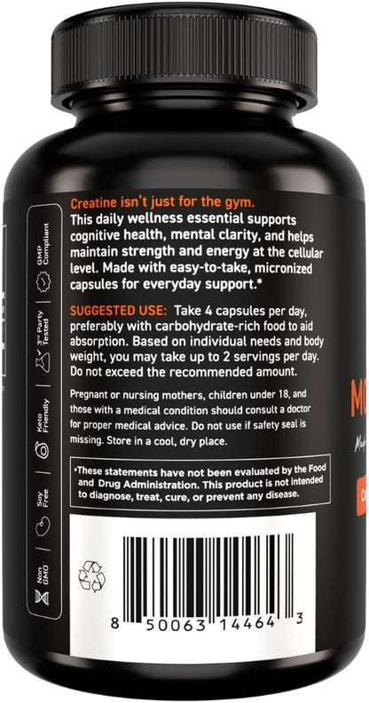 Vital Vitamins Creatine Monohydrate Pills, 3g for Women & Men | Supports Muscle Health, Energy & Cognitive Clarity, Micronized, Easy to Swallow, Non-GMO, 120 Capsules Gsupps Australia