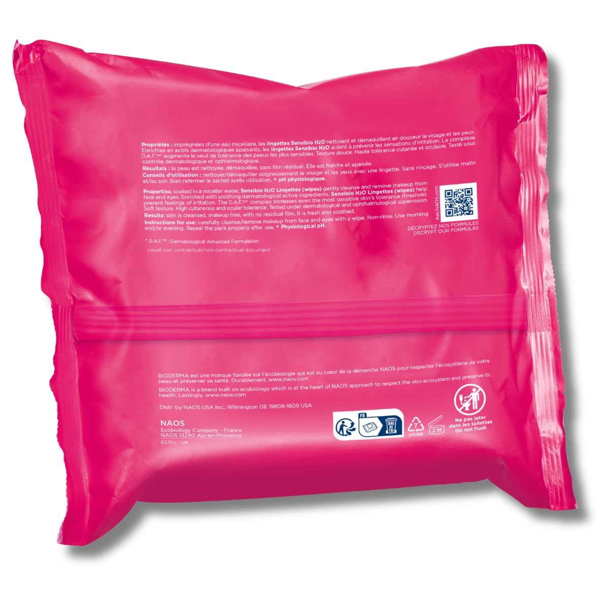 Bioderma Sensibio H2O Makeup Wipes, Cleansing and Makeup Removing, Skin Soothing for Sensitive Skin, 25 Wipes Bioderma