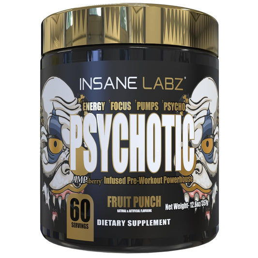 Insane Labz Psychotic Gold, High Stimulant Pre Workout Powder, Extreme Lasting Energy Focus, Pumps and Endurance with Beta Alanine, DMAE Bitartrate, NO Booster (35 Servings, Watermelon)