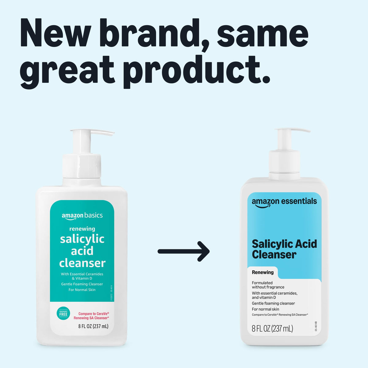 Amazon Essentials Cleanser Face Wash - Salicylic Acid with Ceramides & Vitamin D, 8 fl oz, 1-Pack (Previously Amazon Basics) Amazon Essentials