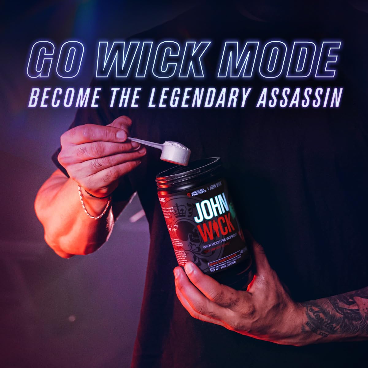 Jacked Factory X John Wick - Wick Mode Pre Workout Powder - Intense Energy, Battle-Ready Focus, Unstoppable Commitment, and Sheer Will Jacked Factory