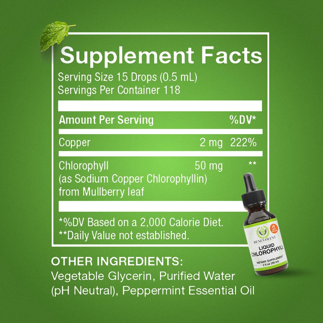 Benevolent Nourishment Chlorophyll Supplement, Detox & Immune Support, Internal Deodorizer, Liquid Drops Benevolent Nourishment