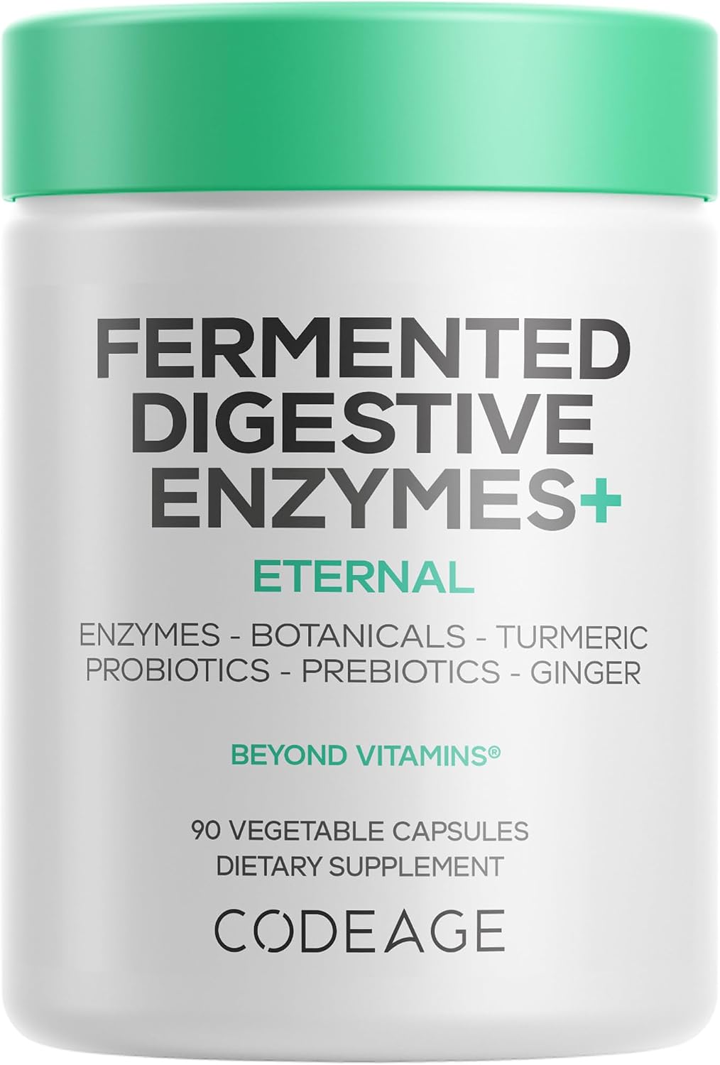 Codeage Fermented Digestive Enzymes Supplement 3-Month Supply - 14 Digestive Enzymes, Probiotics, Prebiotics, Fermented Botanicals, Plant-Based Multi Pancreatic Enzymes - 1 Capsule a Day - 90 Capsules