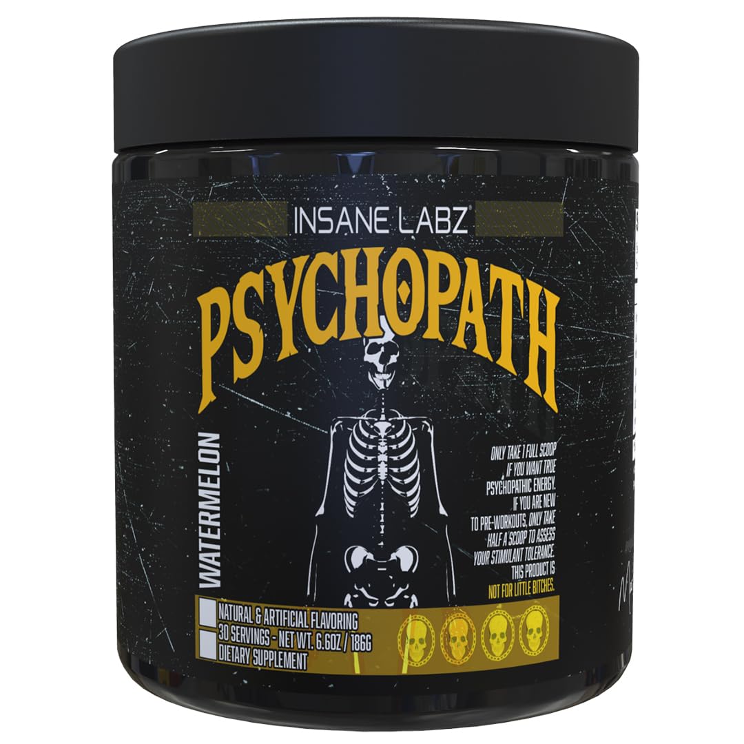 Psychopath, High Stimulant, Insane Energy, Focus and Endurance Preworkout Powder with Panax Ginseng, Rhodiola, Red Sage Root & Rauwolfia (30, Blue Raspberry)