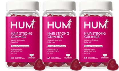 HUM Hair Strong Daily Hair Growth Gummies with Biotin, Zinc, Vitamin B12 to Support Growth, Folic Acid & Vitamin B12 Gummy Vitamins for Healthy Hair Support for Women and Men, 60 Gummies