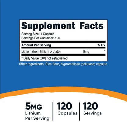 Nutricost Lithium Orotate 5mg, 120 Capsules - Veggie Caps, Non-GMO, Gluten Free Nutricost