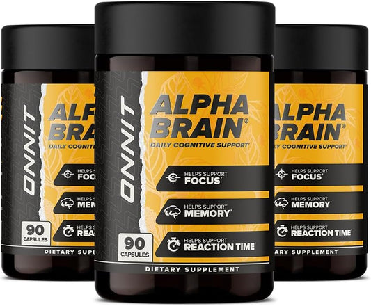 ONNIT Alpha Brain Nootropic Capsules for Men & Women, IGEN Non-GMO Tested Memory, Focus & Mental Clarity, with L-Theanine and Vitamin B6, 90 Count Each, Pack of 3 (270 Capsules)