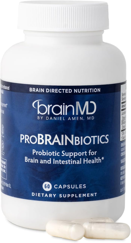 BRAINMD Dr Amen ProBRAINbiotics - 3 Billion CFU, 60 Capsules - Promotes Gut Health - Gluten Free - 60 Servings