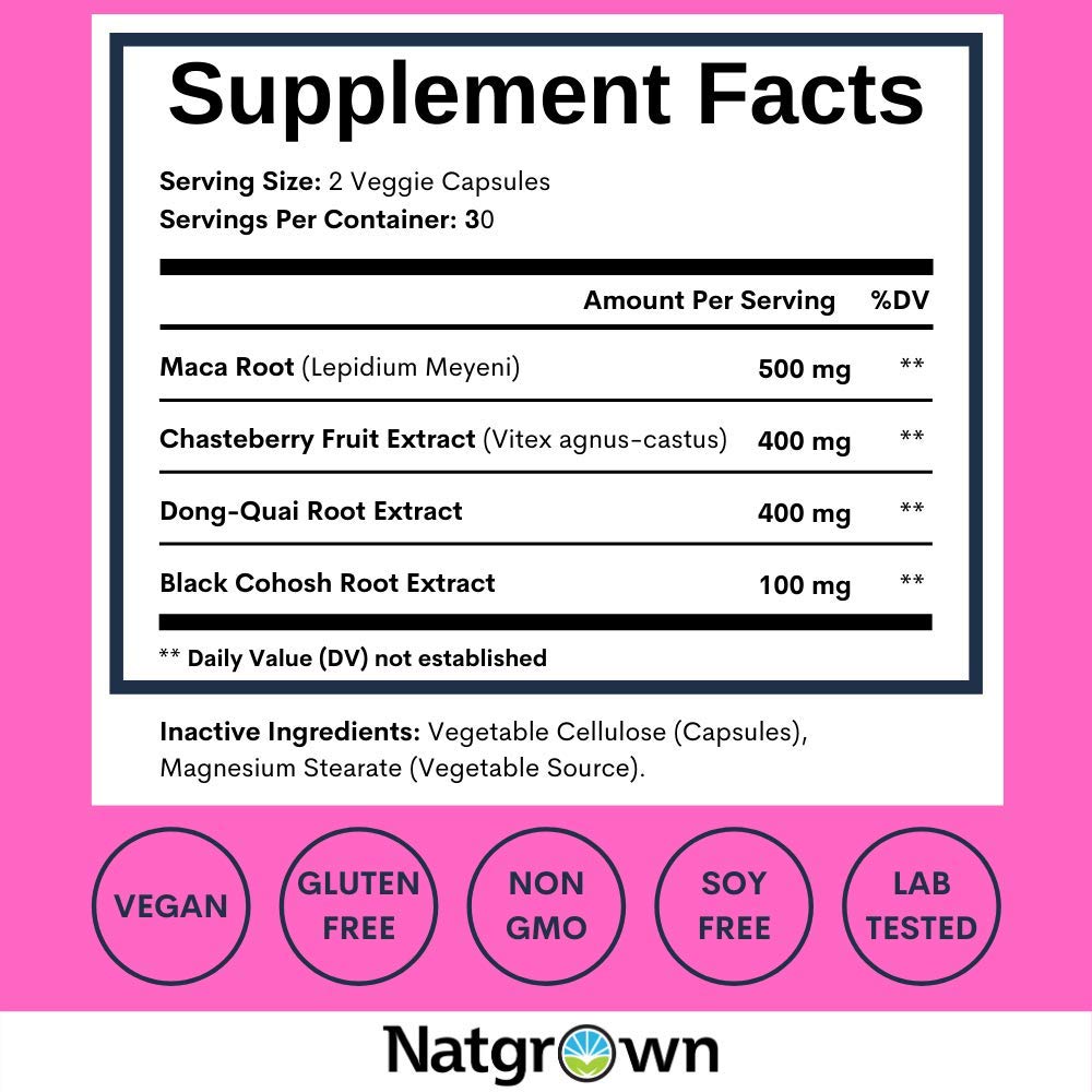Natgrown Hormone Balance for Women PMS & Menopause Supplement for Fertility Hormonal & Menstrual Support, Helps Relief Hot Flashes - Maca Root, Vitex, Dong Quai & Black Cohosh Complex -Vegan Capsules Natgrown buy australia supplements