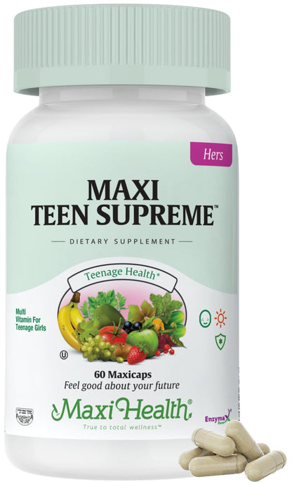 Teen Vitamins for Girls 12-17 - Teen Multivitamin Supreme with D3, Iron, Calcium, Biotin, Digestive Enzymes – Teenager Girl Multi Vitamins for Energy, Maxi Health