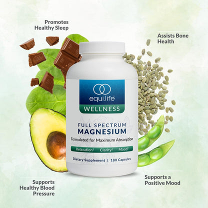 Equilife Full Spectrum Magnesium Supplement, Magnesium Glycinate, Citrate, & Malate, Bioavailable Mineral Blend, Dairy, Soy, & Gluten Free Equilife