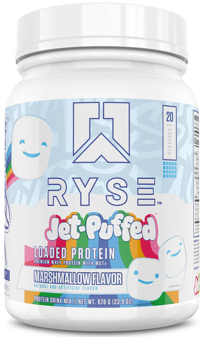 RYSE Loaded Protein Powder - Jet-Puffed Marshmallow - 25g Whey Protein Isolate & Concentrate with Prebiotic Fiber & MCTs - Low Carb, Low Sugar, Digestive-Friendly - 27 Servings / 2 lb Tub
