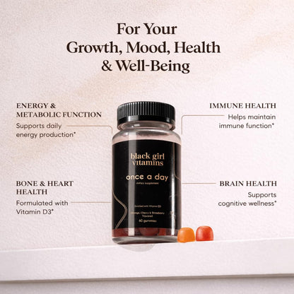Black Girl Vitamins Once a Day - Womens Multivitamin Gummy - Vitamin A, B, C, E and Zinc. Multivitamin for Women, Immune Support. Vegan Black Girl Vitamins